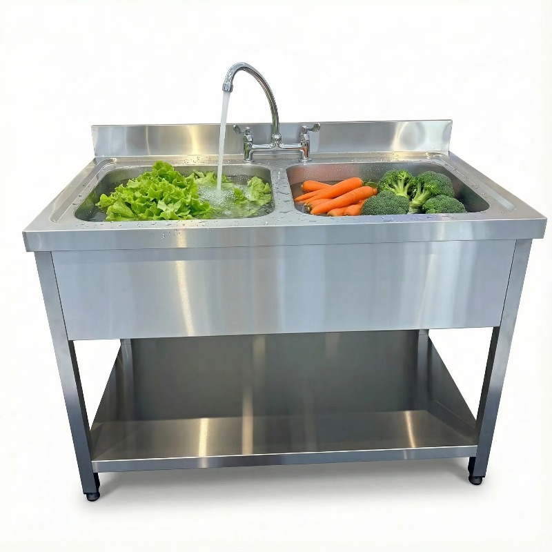 Commercial Kitchen Zones - Meja wastafel stainless steel tiga zona