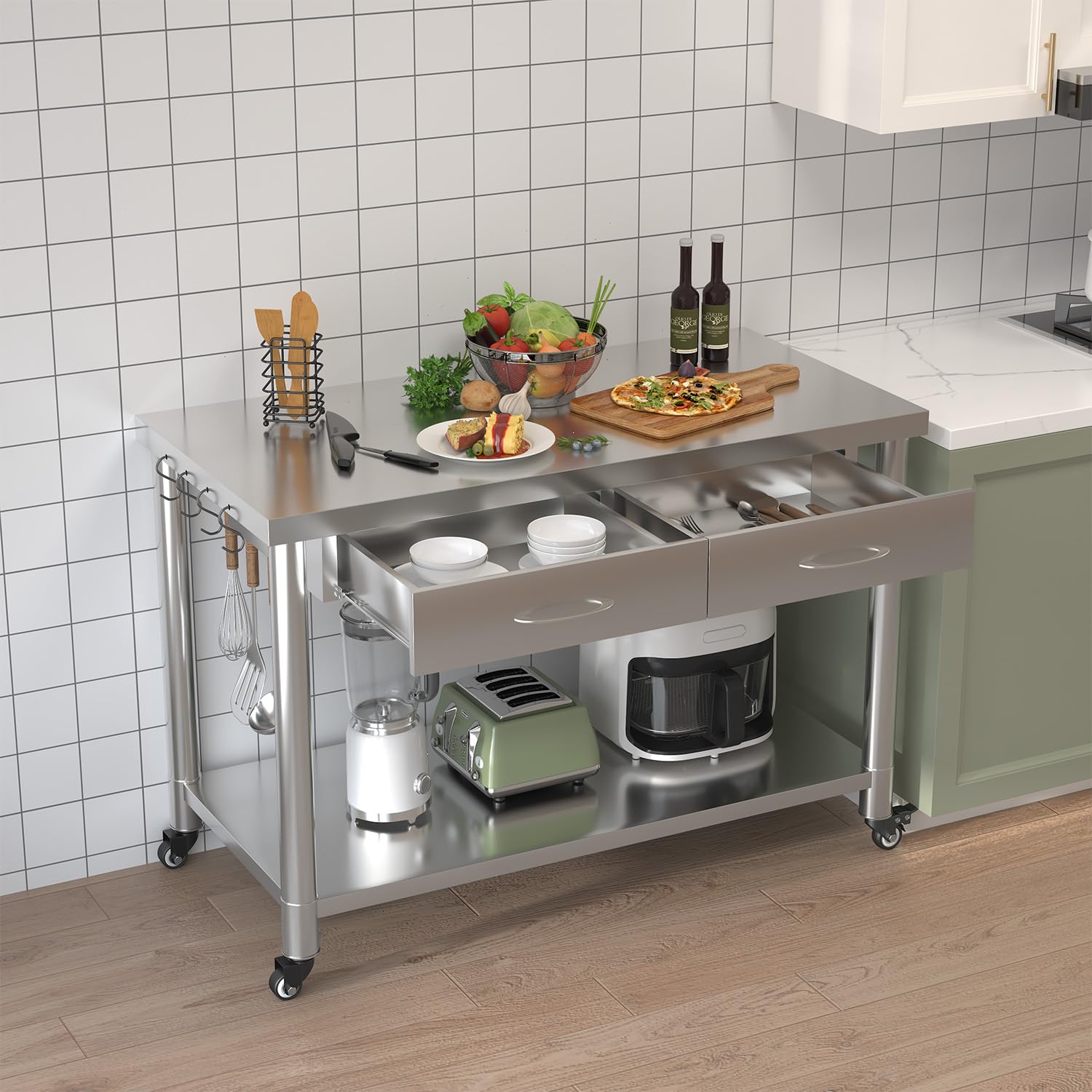 Meja Dapur Stainless Steel den - Commercial Kitchen Prep Table ulasan dan harga