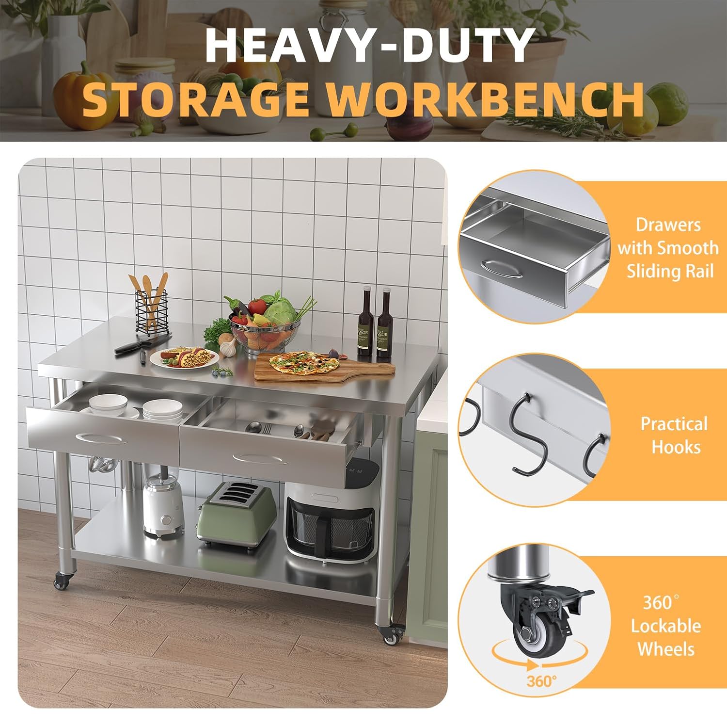 Meja Dapur Stainless Steel den - Commercial Kitchen Prep Table ulasan dan harga